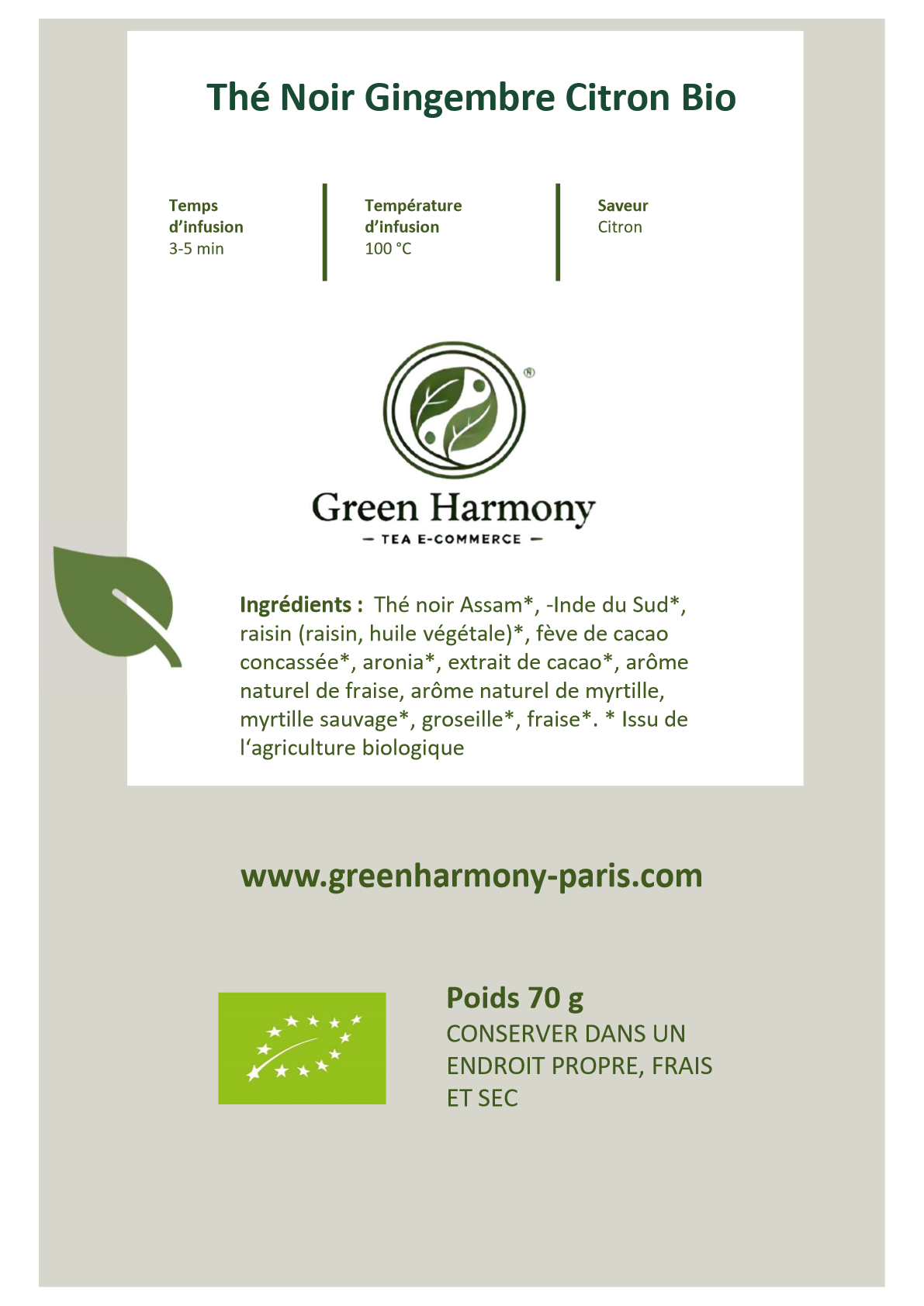 Thé Noir Gingembre Citron Bio